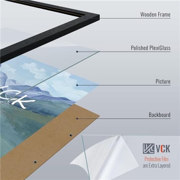 New 14x24 Picture Frame Set of 5,Exclusive Black Woodgrain Poster Frame with - Picture 5 of 7